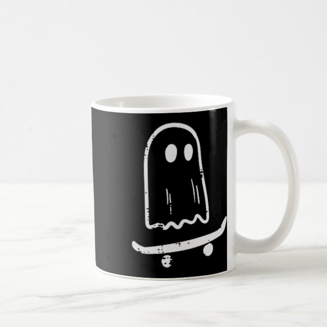 Ghost On Skateboard Fun Retro Halloween Costume Bo Coffee Mug (Right)