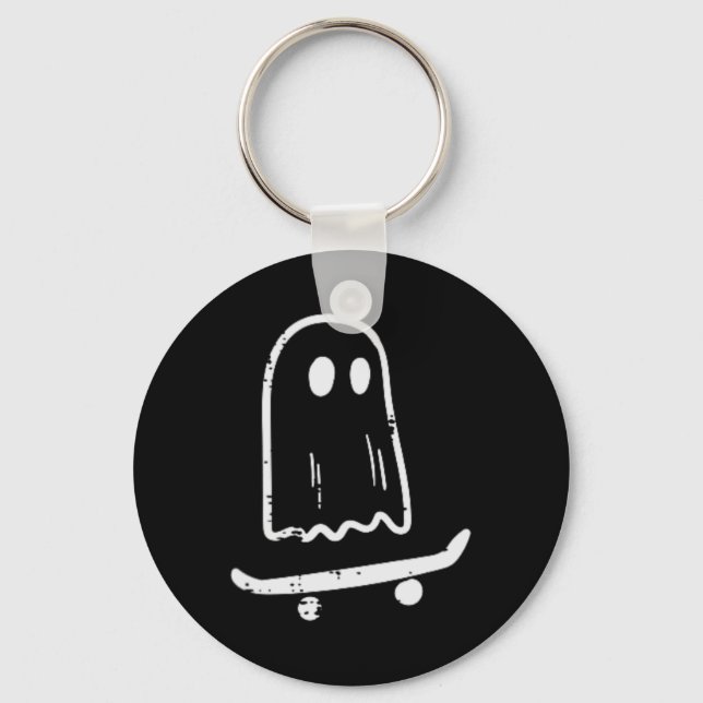 Ghost On Skateboard Fun Retro Halloween Costume Bo Key Ring (Front)