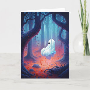 Ghost On Swing Halloween Greeting Card