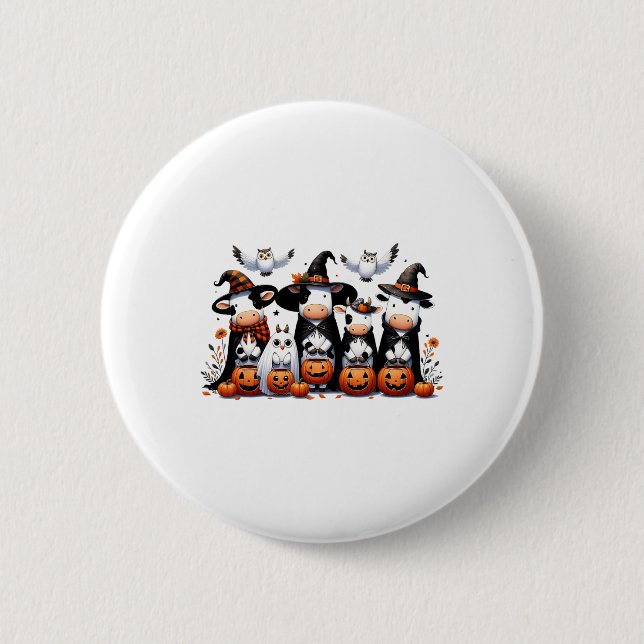 Ghost Owls Cows Halloween Animals Cow Lover Spooky 6 Cm Round Badge (Front)