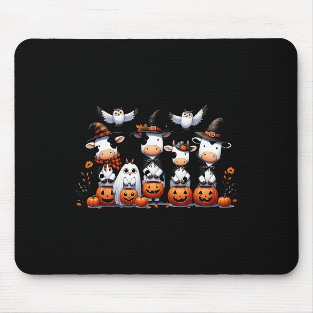 Ghost Owls Cows Halloween Animals Cow Lover Spooky Mouse Pad (Front)