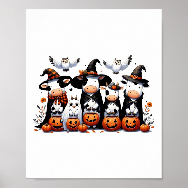 Ghost Owls Cows Halloween Animals Cow Lover Spooky Poster (Front)