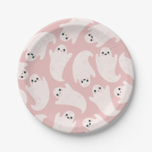 Ghost paper plates in pink background