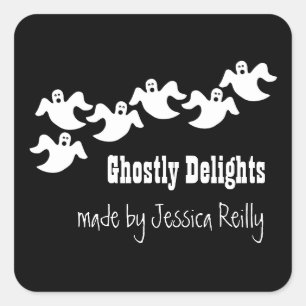 Ghost Party Halloween Baking Stickers, Black Square Sticker
