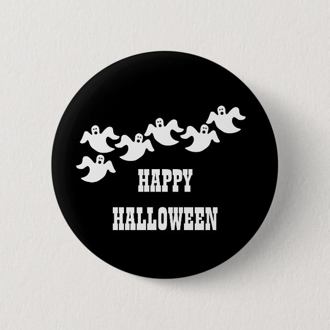 Ghost Party Halloween Button, Black 6 Cm Round Badge (Front)
