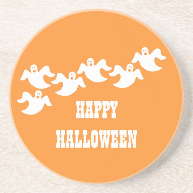Ghost Party Halloween Coaster, Orange Coaster (Front)