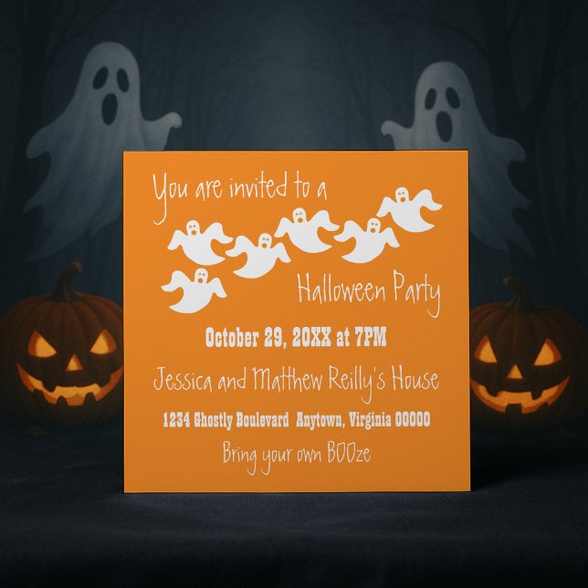 Ghost Party Halloween Invitation, Orange Invitation (Orange Ghost Party Halloween Invitation)