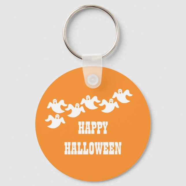Ghost Party Halloween Keychain, Orange Key Ring (Front)