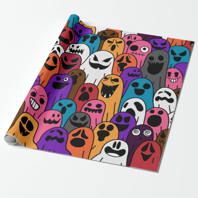 Ghost pattern Halloween spooky scarf isolated repe Wrapping Paper (Unrolled)
