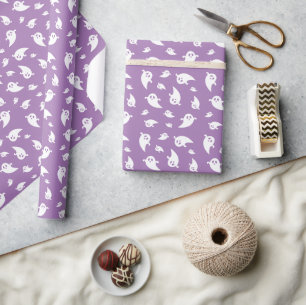 Ghost Pattern On Purple Cute Playful Halloween Wrapping Paper