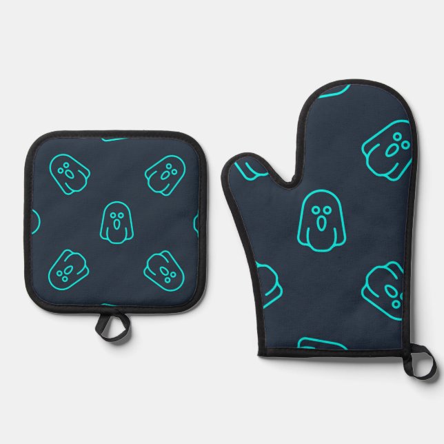 Ghost pattern oven mitt & pot holder set (Front)
