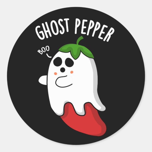 Ghost Pepper Funny Chilli Pun Dark BG Classic Round Sticker (Front)