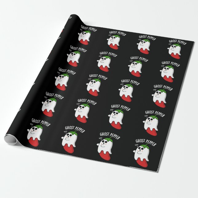 Ghost Pepper Funny Chilli Pun Dark BG Wrapping Paper (Unrolled)