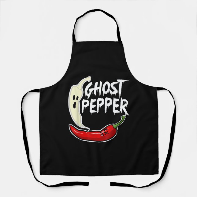 Ghost Pepper Funny Spicy Hot Halloween Ghost Peppe Apron (Front)