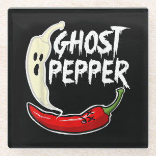 Ghost Pepper Funny Spicy Hot Halloween Ghost Peppe Glass Coaster