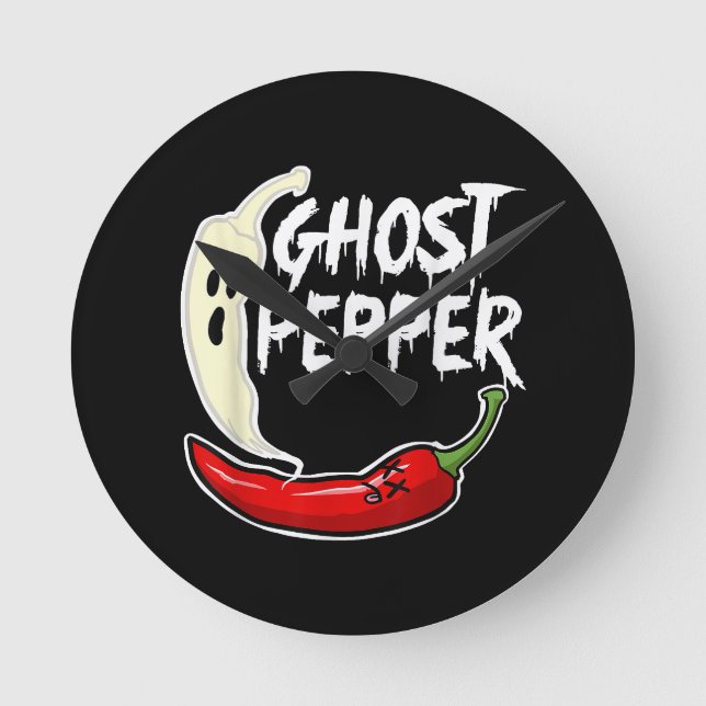 Ghost Pepper Funny Spicy Hot Halloween Ghost Peppe Round Clock (Front)
