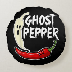 Ghost Pepper Funny Spicy Hot Halloween Ghost Peppe Round Cushion