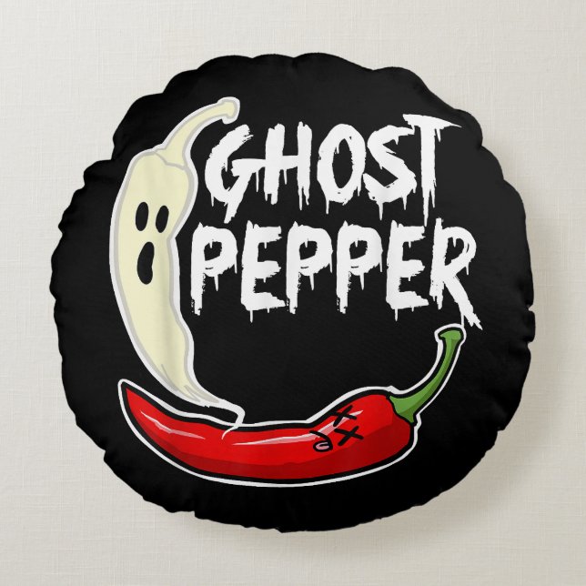 Ghost Pepper Funny Spicy Hot Halloween Ghost Peppe Round Cushion (Front)
