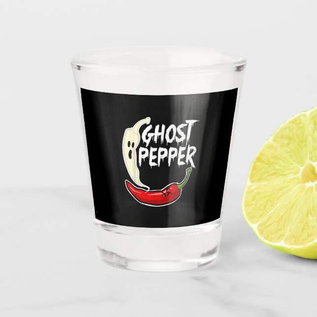 Ghost Pepper Funny Spicy Hot Halloween Ghost Peppe Shot Glass (Front)