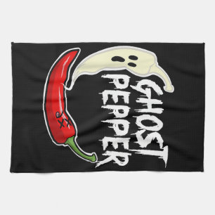 Ghost Pepper Funny Spicy Hot Halloween Ghost Peppe Tea Towel
