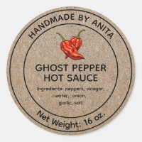Ghost Pepper Hot Sauce Canning Jar Label Kraft