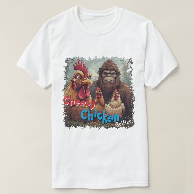 "Ghost Photobomb" Bigfoot & Cheesy Chickens  T-Shirt (Design Front)