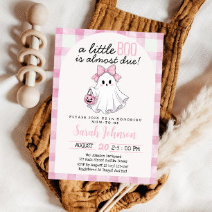 Ghost Pink Bow Girl Little Boo Gingham Baby Shower Invitation