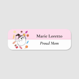 Ghost Pink Halloween Kids Name Tag