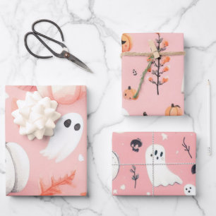 Ghost pink Helloween  Wrapping Paper Sheets