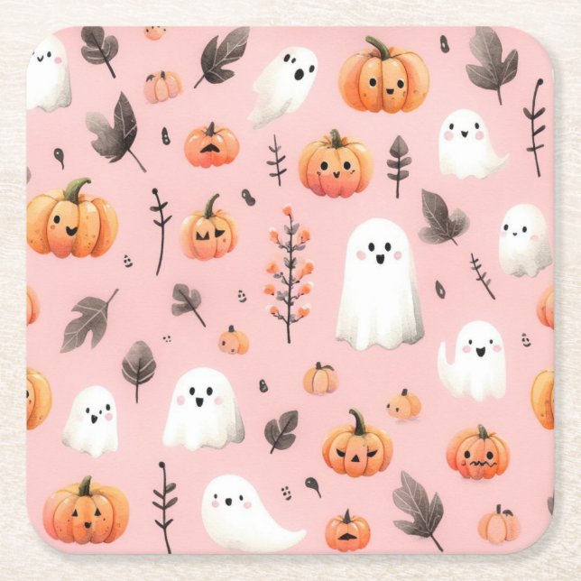 Ghost pink Helloween  Wrapping Paper Sheets Square Paper Coaster (Front)