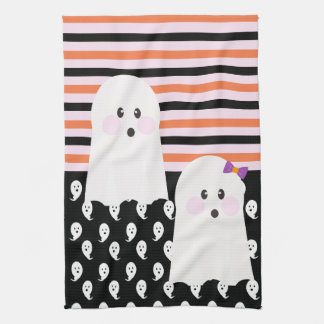 Ghost Pink Orange Stripes Pattern Tea Towel