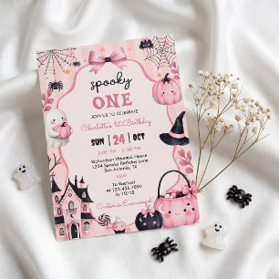 Ghost Pink Pumpkin Girl 1st Birthday Invitation