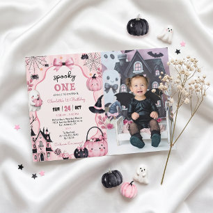 Ghost Pink Pumpkin Girl 1st Birthday Invitation