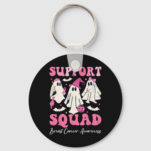 Ghost Pink Witch Hat Support Squad Breast Cancer  Key Ring (Front)