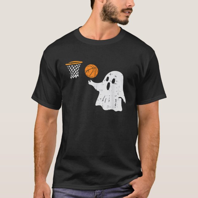 Ghost Playing Basketball Halloween Costume Sports  T-Shirt (Front)