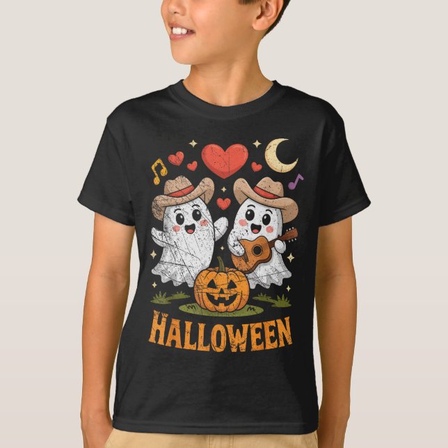 Ghost Playing Guitar For Halloween Lovers  T-Shirt (Front)