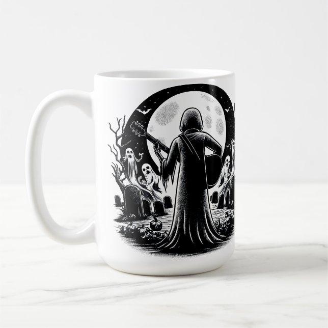 Ghost playing Guitar in graveyard dark art  Coffee Mug (Left)