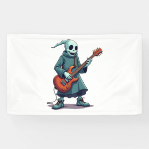 Ghost Playing Guitar – Spooky Music Halloween Tee Banner