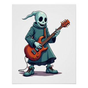 Ghost Playing Guitar � Spooky Music Halloween Tee Poster
