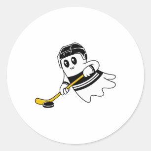 Ghost Playing Ice Hockey Halloween Costume Sports Classic Round Sticker