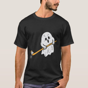 Ghost Playing Ice Hockey Halloween Costume Sports T-Shirt