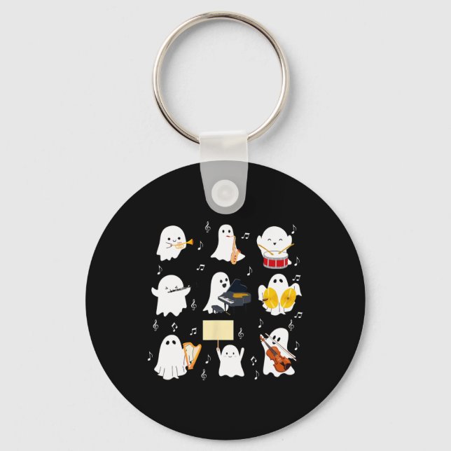 Ghost Playing Musical Instruments Halloween Music  Key Ring (Front)
