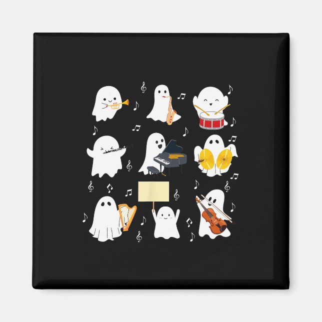 Ghost Playing Musical Instruments Halloween Music  Magnet (Front)