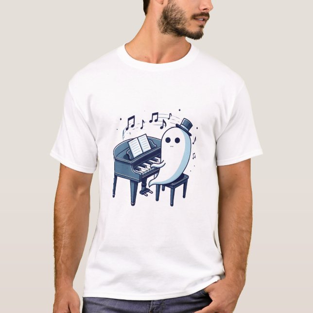 Ghost Playing Piano Funny T-Shirt (Front)