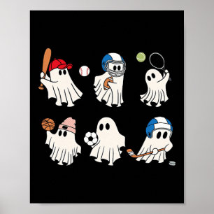 Ghost Playing Soccer Footll Sell Sketll Kid Sports Poster