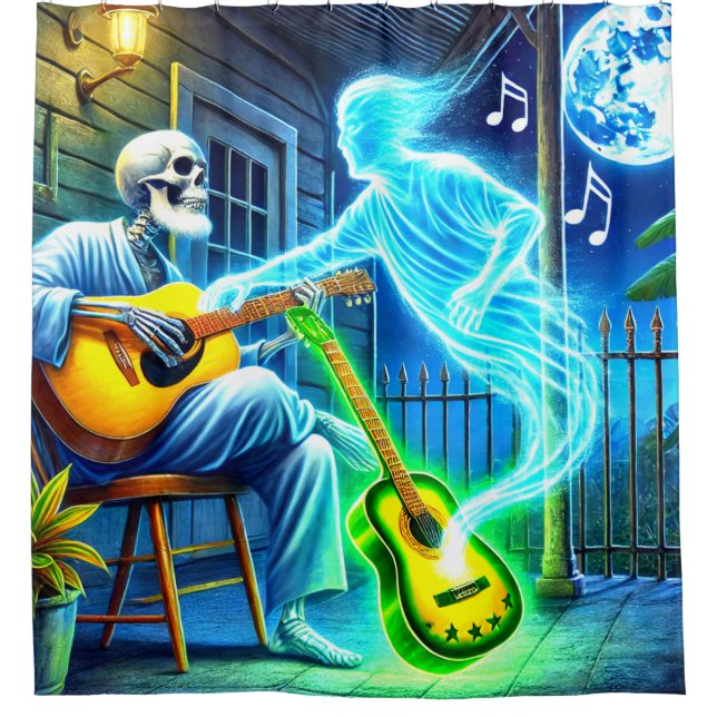 Ghost Playing the Guitar Shower Curtain (Front)