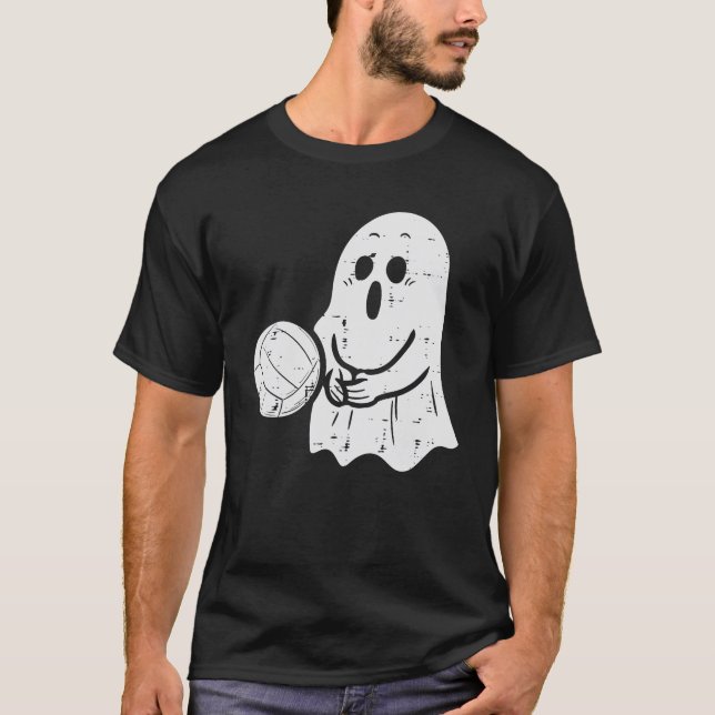 Ghost Playing Volleyball Funny Halloween Costume T-Shirt (Front)