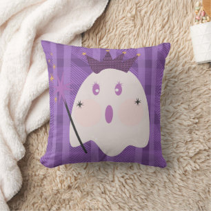 Ghost Princess Purple Plaid Halloween Throw Pillow