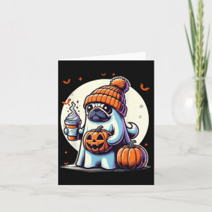 Ghost Pug Pumpkin Drinks Beanie Fall Halloween Card