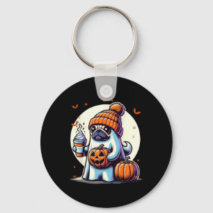 Ghost Pug Pumpkin Drinks Beanie Fall Halloween  Key Ring